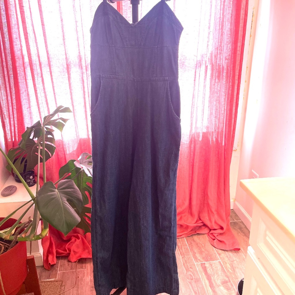 Denim wide leg jumpsuit